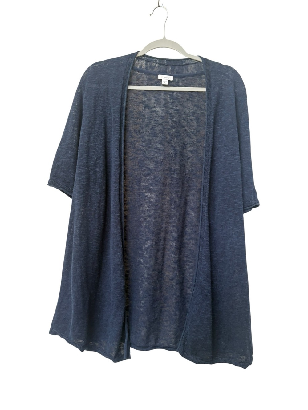 J Jill Linen Cotton Lightweight Knit Cardigan Short Sleeve Navy Blue M